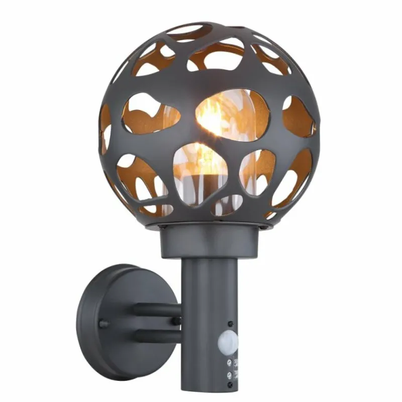 Luminaires Globo Lighting Applique murale d'extérieur Globo HILARIO Anthracite, 1 lumière, Détecteur de mouvement