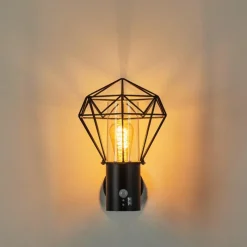 Lampes Vintages & Rétros-hofstein Applique murale d'extérieur Solda Noir, 1 lumière, Détecteur de mouvement