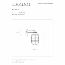 Luminaires Lucide Applique murale d'extérieur Lucide LEWIS Noir, 1 lumière