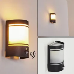 hofstein Applique murale d'extérieur Visnum Noir, Blanc, 1 lumière, Détecteur de mouvement