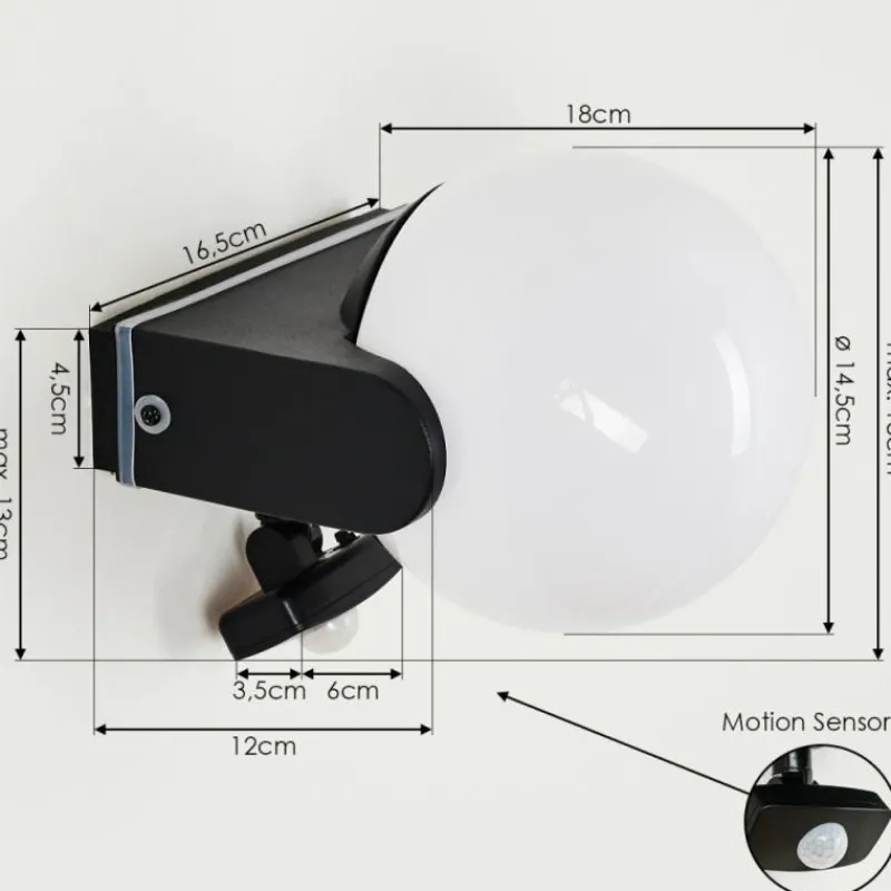 hofstein Applique murale d'extérieur Kalfhaga Noir, Blanc, 1 lumière, Détecteur de mouvement