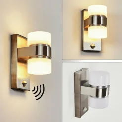 hofstein Applique murale d'extérieur Tiarp LED Nickel mat, 2 lumières, Détecteur de mouvement