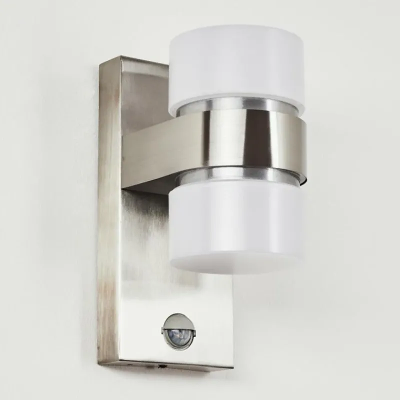 hofstein Applique murale d'extérieur Tiarp LED Nickel mat, 2 lumières, Détecteur de mouvement