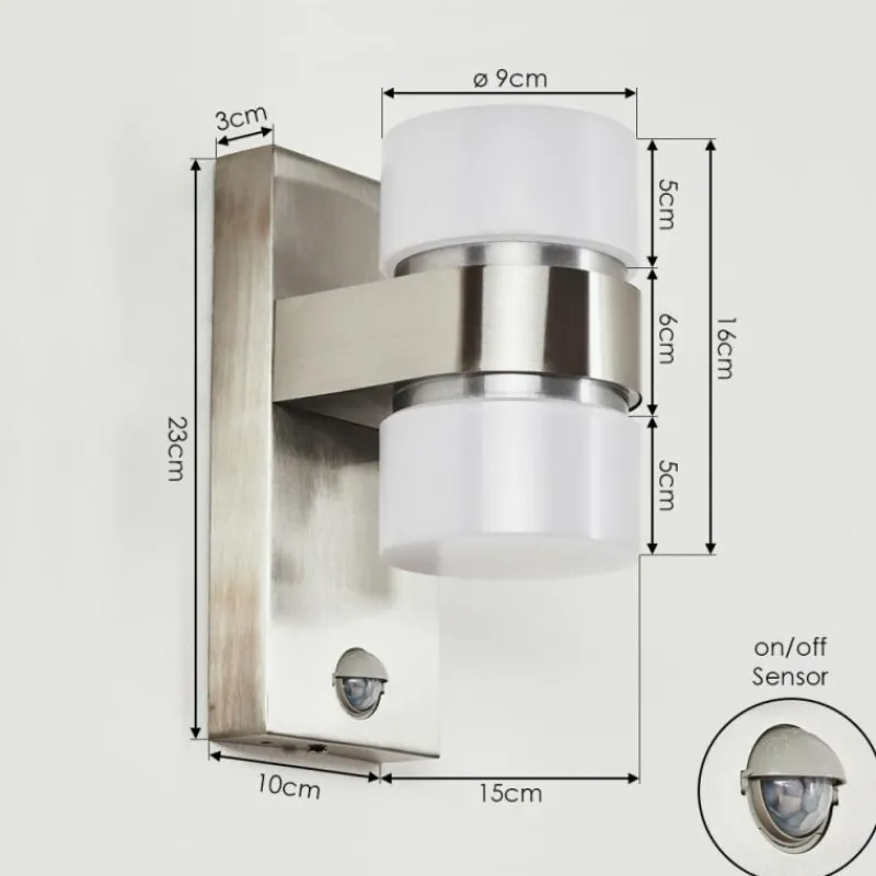hofstein Applique murale d'extérieur Tiarp LED Nickel mat, 2 lumières, Détecteur de mouvement