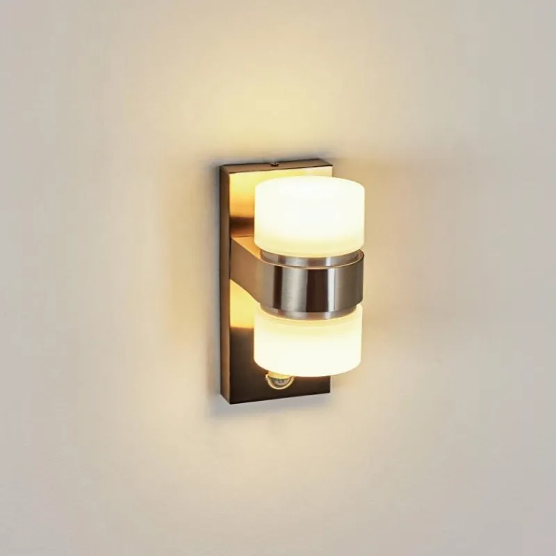 hofstein Applique murale d'extérieur Tiarp LED Nickel mat, 2 lumières, Détecteur de mouvement