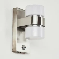 hofstein Applique murale d'extérieur Tiarp LED Nickel mat, 2 lumières, Détecteur de mouvement
