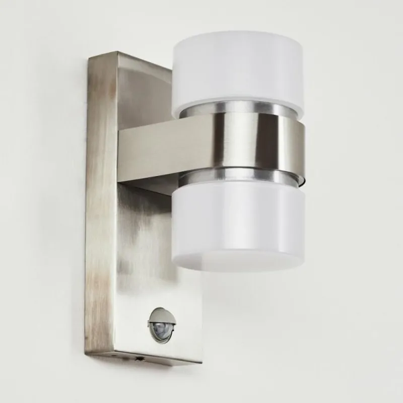 hofstein Applique murale d'extérieur Tiarp LED Nickel mat, 2 lumières, Détecteur de mouvement