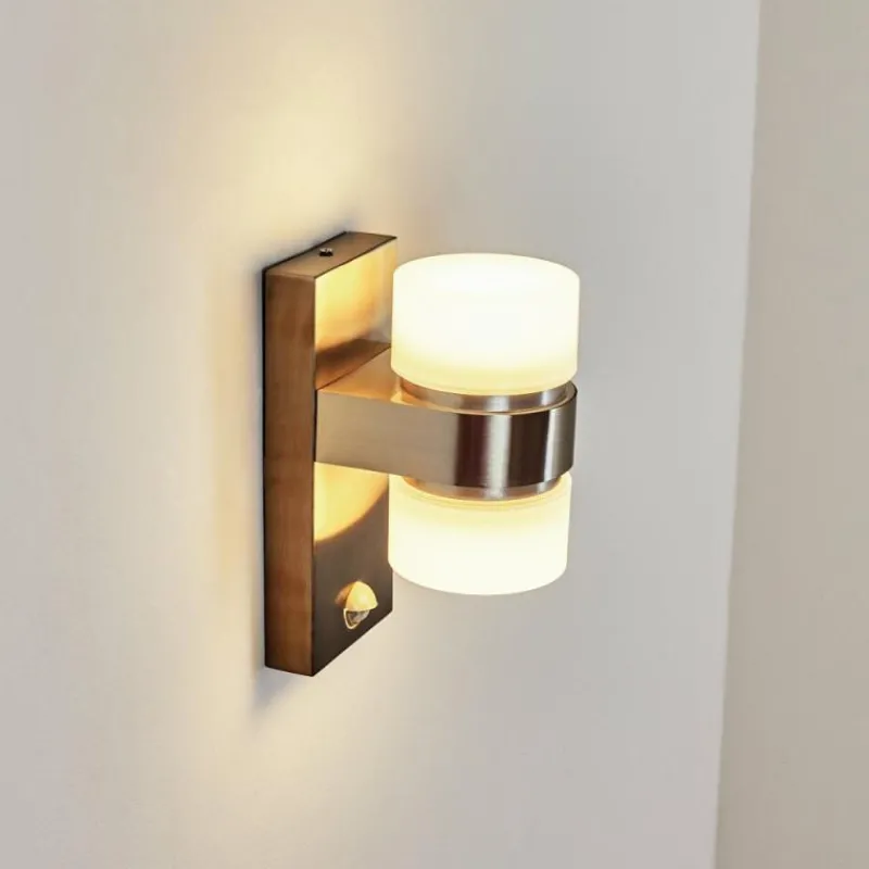 hofstein Applique murale d'extérieur Tiarp LED Nickel mat, 2 lumières, Détecteur de mouvement
