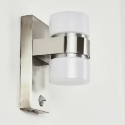 hofstein Applique murale d'extérieur Tiarp LED Nickel mat, 2 lumières, Détecteur de mouvement