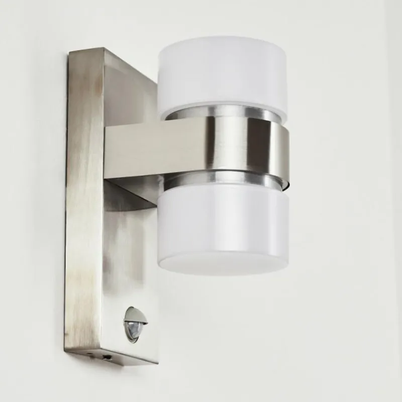 hofstein Applique murale d'extérieur Tiarp LED Nickel mat, 2 lumières, Détecteur de mouvement