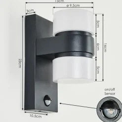 hofstein Applique murale d'extérieur Tiarp LED Noir, 2 lumières, Détecteur de mouvement