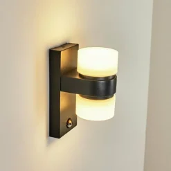hofstein Applique murale d'extérieur Tiarp LED Noir, 2 lumières, Détecteur de mouvement