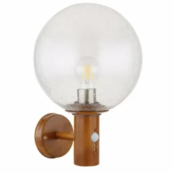 Lampes En Bois-Luminaires Globo Lighting Applique murale d'extérieur Globo OSSY Acier inoxydable, Couleur bois, 1 lumière, Détecteur de mouvement