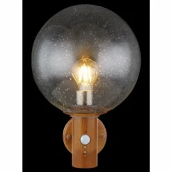 Lampes En Bois-Luminaires Globo Lighting Applique murale d'extérieur Globo OSSY Acier inoxydable, Couleur bois, 1 lumière, Détecteur de mouvement