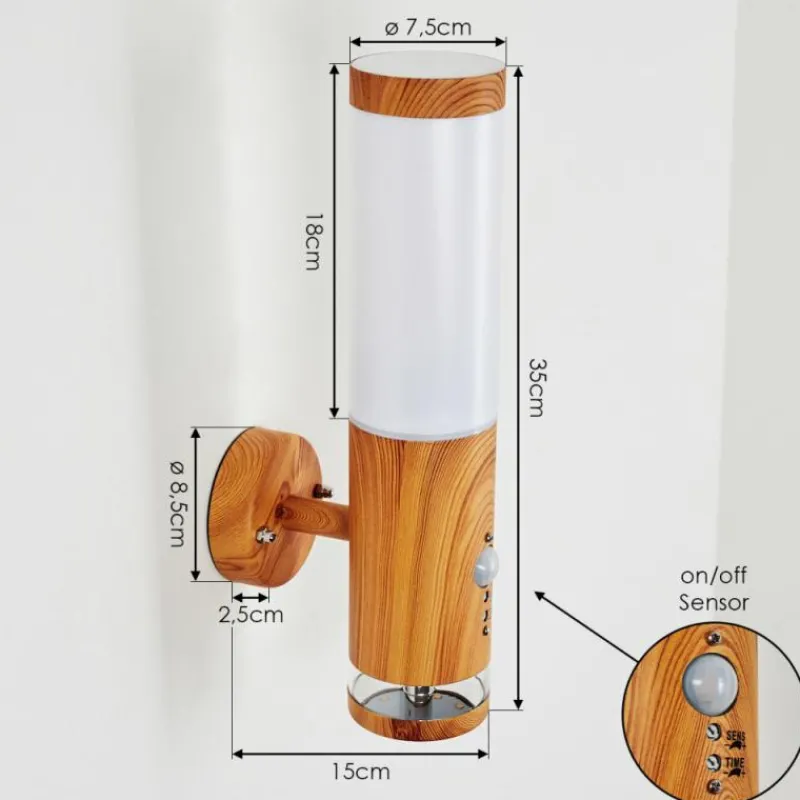hofstein Applique murale d'extérieur Tenvik LED Brun, Couleur bois, 2 lumières, Détecteur de mouvement