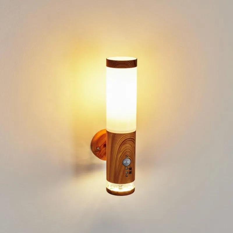 hofstein Applique murale d'extérieur Tenvik LED Brun, Couleur bois, 2 lumières, Détecteur de mouvement