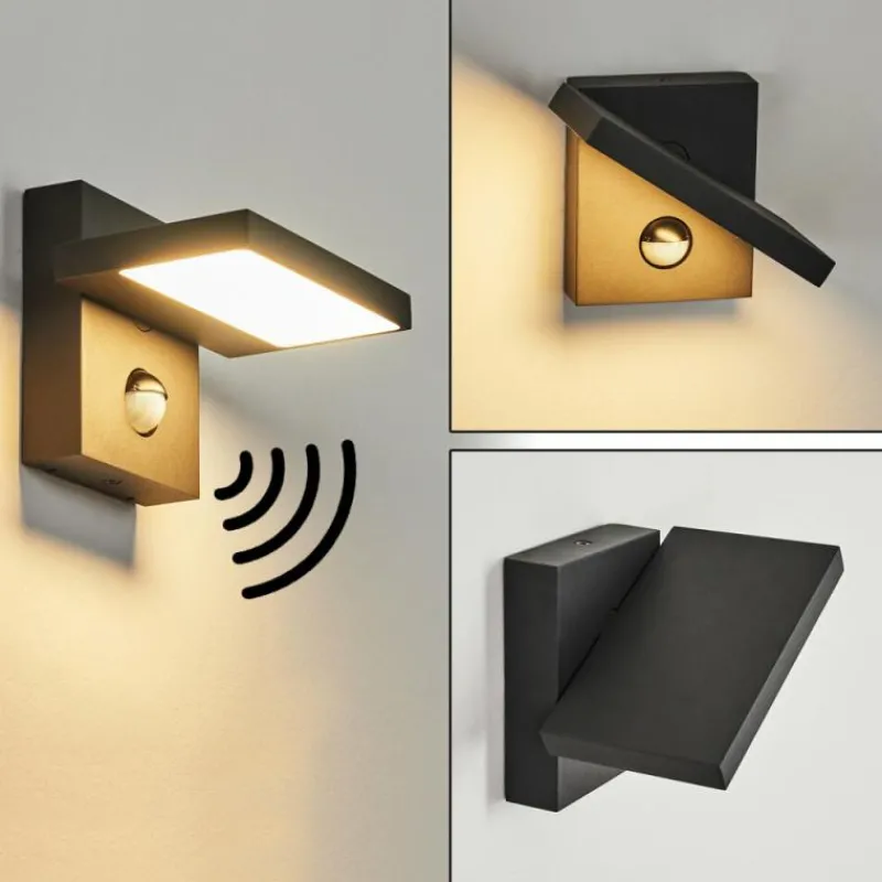 hofstein Applique murale d'extérieur Lyckan LED Noir, 1 lumière, Détecteur de mouvement