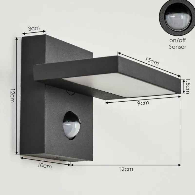 hofstein Applique murale d'extérieur Lyckan LED Noir, 1 lumière, Détecteur de mouvement