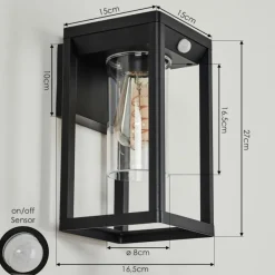 hofstein Applique murale d'extérieur Leset Noir, 1 lumière, Détecteur de mouvement