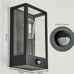 hofstein Applique murale d'extérieur Caudry Noir, 1 lumière, Détecteur de mouvement