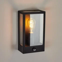 hofstein Applique murale d'extérieur Caudry Noir, 1 lumière, Détecteur de mouvement