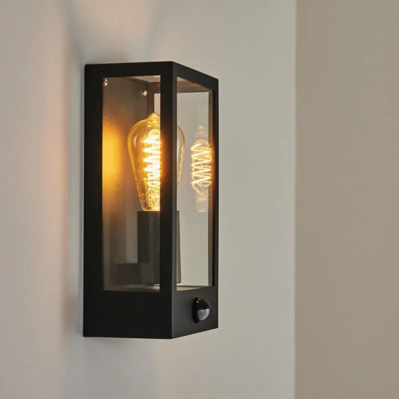 hofstein Applique murale d'extérieur Caudry Noir, 1 lumière, Détecteur de mouvement