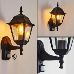 Luminaires Rustiques-hofstein Applique murale d'extérieur Naofe Noir, 1 lumière, Détecteur de mouvement