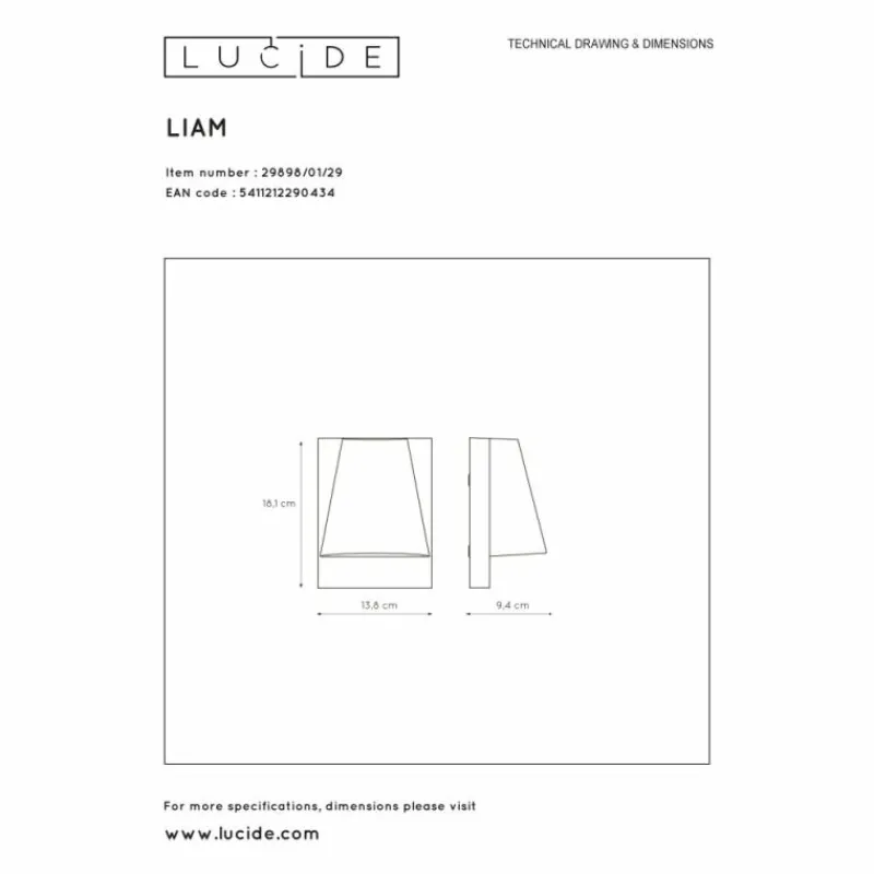 Luminaires Lucide Applique murale d'extérieur Lucide LIAM Anthracite, 1 lumière