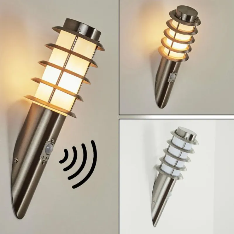 hofstein Applique murale d'extérieur Tunes Nickel mat, 1 lumière, Détecteur de mouvement