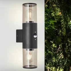 Suspension Verre Fumé-Luminaires Brilliant Applique murale d'extérieur Brilliant Sergioro Noir, 1 lumière, Détecteur de mouvement