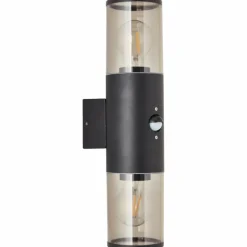 Suspension Verre Fumé-Luminaires Brilliant Applique murale d'extérieur Brilliant Sergioro Noir, 1 lumière, Détecteur de mouvement