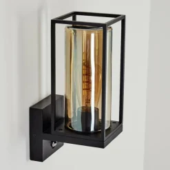 Suspension Verre Fumé-hofstein Applique murale d'extérieur Palanga Noir, 1 lumière, Détecteur de mouvement