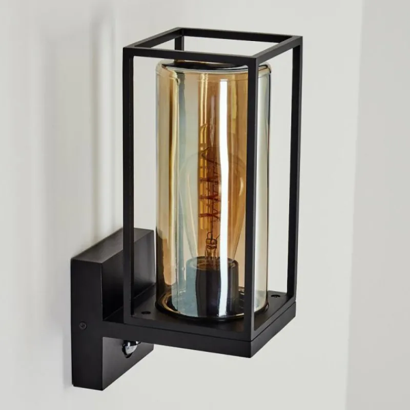 Suspension Verre Fumé-hofstein Applique murale d'extérieur Palanga Noir, 1 lumière, Détecteur de mouvement