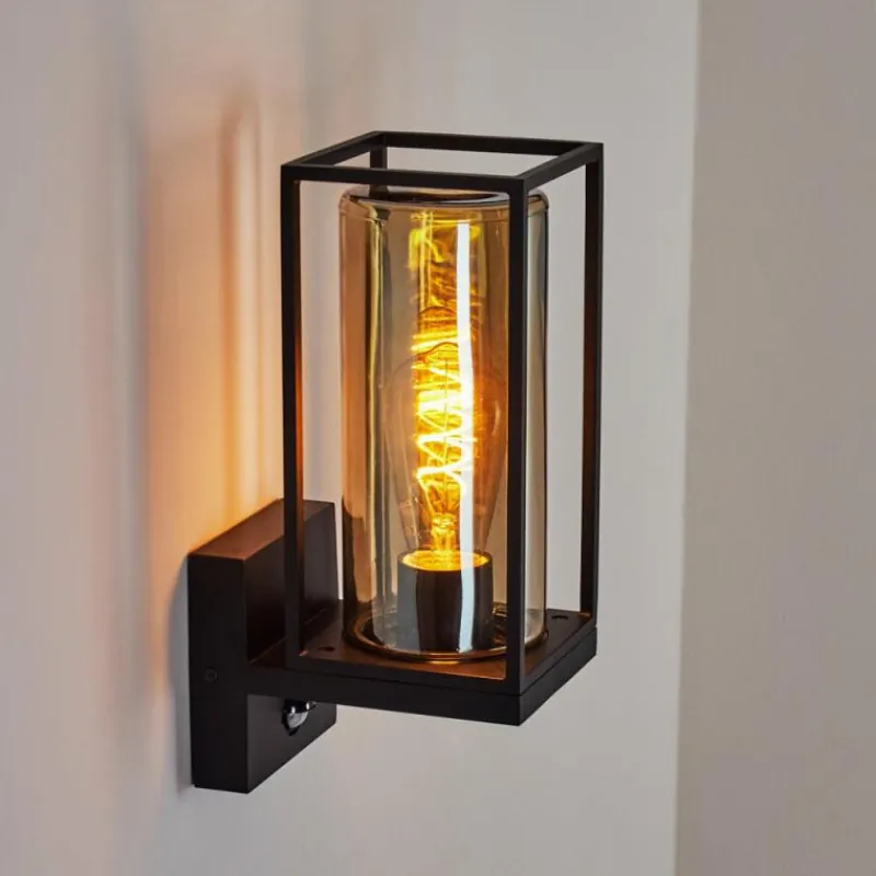 Suspension Verre Fumé-hofstein Applique murale d'extérieur Palanga Noir, 1 lumière, Détecteur de mouvement
