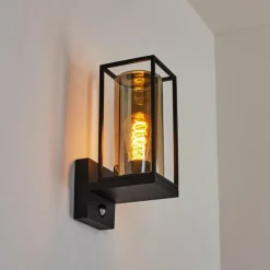 Suspension Verre Fumé-hofstein Applique murale d'extérieur Palanga Noir, 1 lumière, Détecteur de mouvement