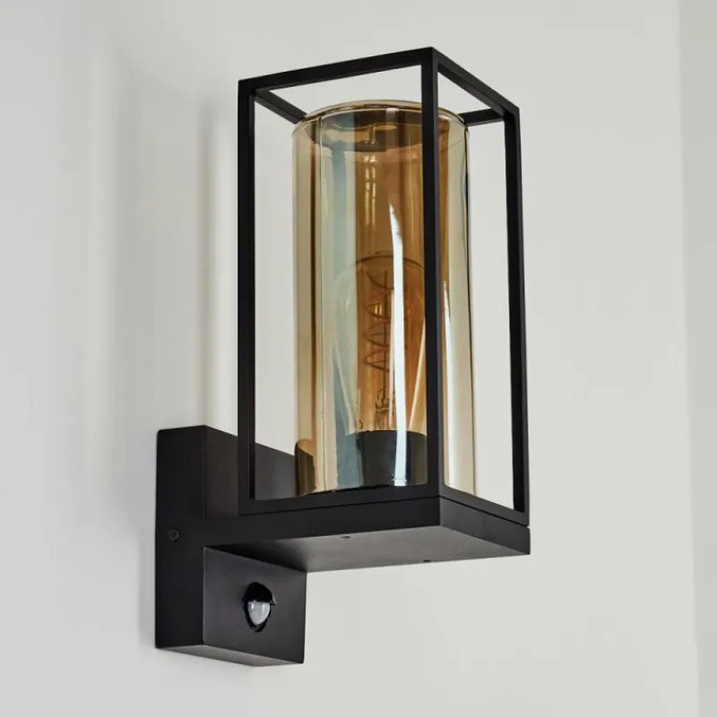 Suspension Verre Fumé-hofstein Applique murale d'extérieur Palanga Noir, 1 lumière, Détecteur de mouvement