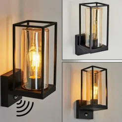 Lampes Vintages & Rétros-hofstein Applique murale d'extérieur Palanga Noir, 1 lumière, Détecteur de mouvement