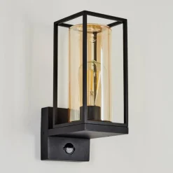 Lampes Vintages & Rétros-hofstein Applique murale d'extérieur Palanga Noir, 1 lumière, Détecteur de mouvement