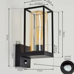 Lampes Vintages & Rétros-hofstein Applique murale d'extérieur Palanga Noir, 1 lumière, Détecteur de mouvement
