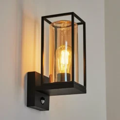 Lampes Vintages & Rétros-hofstein Applique murale d'extérieur Palanga Noir, 1 lumière, Détecteur de mouvement