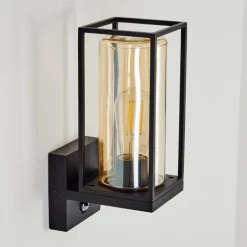 Lampes Vintages & Rétros-hofstein Applique murale d'extérieur Palanga Noir, 1 lumière, Détecteur de mouvement