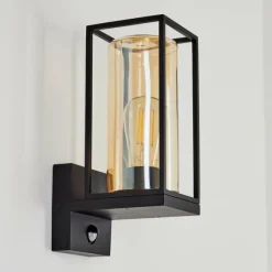 Lampes Vintages & Rétros-hofstein Applique murale d'extérieur Palanga Noir, 1 lumière, Détecteur de mouvement