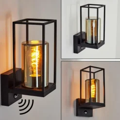 Suspension Verre Fumé-hofstein Applique murale d'extérieur Palanga Noir, 1 lumière, Détecteur de mouvement