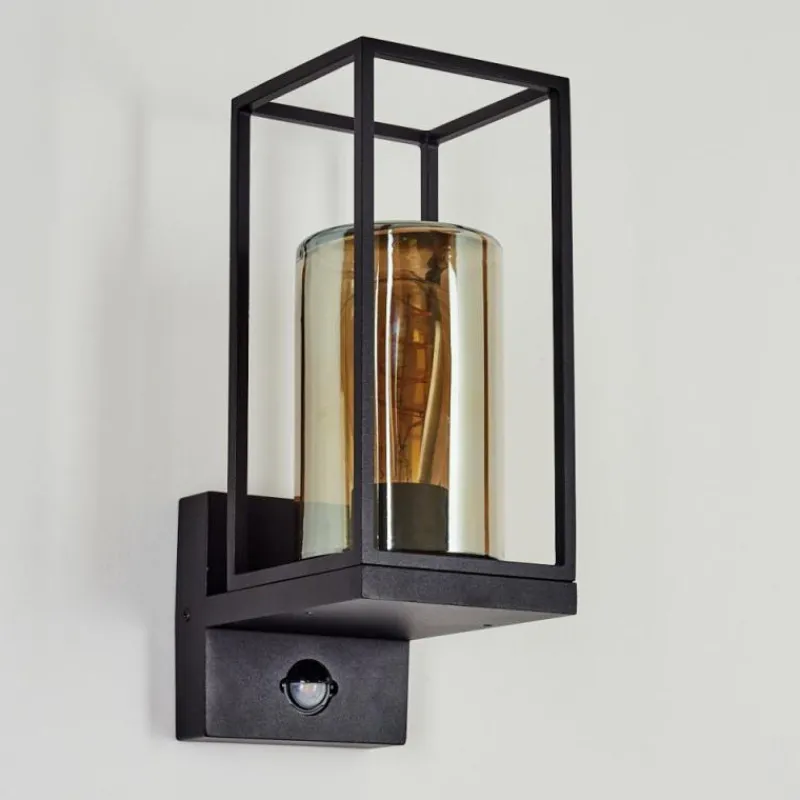 Suspension Verre Fumé-hofstein Applique murale d'extérieur Palanga Noir, 1 lumière, Détecteur de mouvement