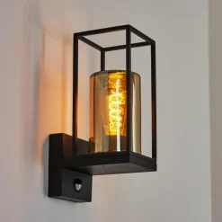 Suspension Verre Fumé-hofstein Applique murale d'extérieur Palanga Noir, 1 lumière, Détecteur de mouvement