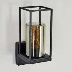 Suspension Verre Fumé-hofstein Applique murale d'extérieur Palanga Noir, 1 lumière, Détecteur de mouvement