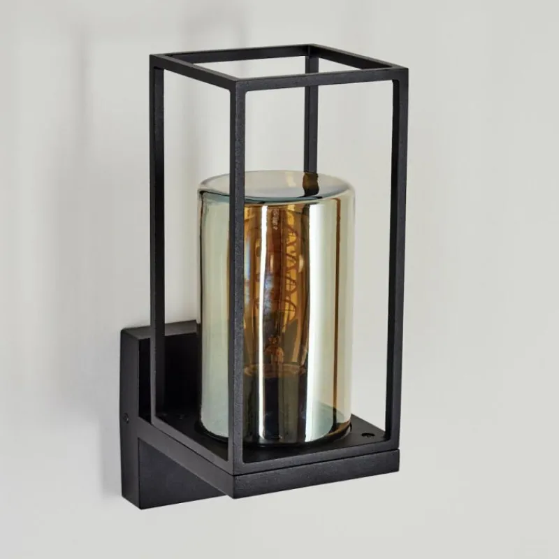 Suspension Verre Fumé-hofstein Applique murale d'extérieur Palanga Noir, 1 lumière, Détecteur de mouvement