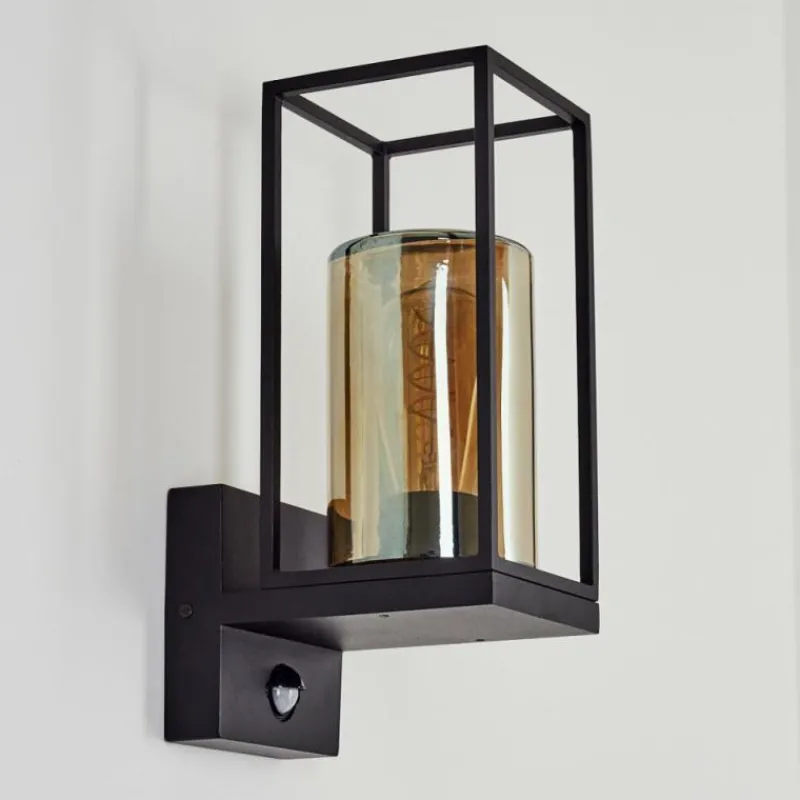 Suspension Verre Fumé-hofstein Applique murale d'extérieur Palanga Noir, 1 lumière, Détecteur de mouvement