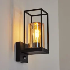 Lampes Vintages & Rétros-hofstein Applique murale d'extérieur Palanga Noir, 1 lumière, Détecteur de mouvement