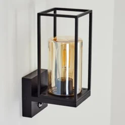 Lampes Vintages & Rétros-hofstein Applique murale d'extérieur Palanga Noir, 1 lumière, Détecteur de mouvement